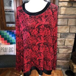 EST 1946 SIZE XLARGE RED AND BLACK FLIRAL ABSTRACT PATTERN VERY STRETCHY